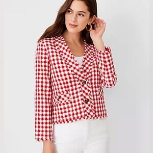 Ann Taylor Red and White Checkered Blazer